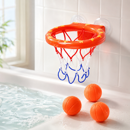 Cesta de basquete infantil de banho instalada na banheira