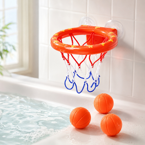 Cesta de basquete infantil de banho instalada na banheira