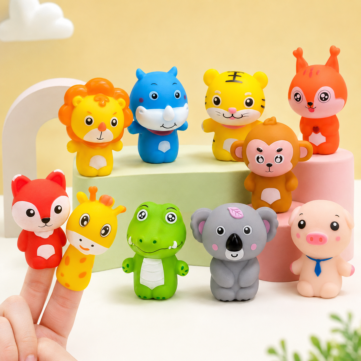 Kit de dedoches de animais infantis para brincadeira de faz de conta
