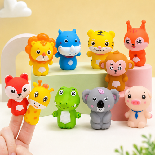 Kit de dedoches de animais infantis para brincadeira de faz de conta