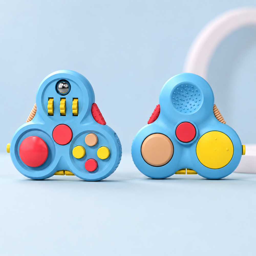 Modelos de fidget spinner infantil em composição minimalista pastel