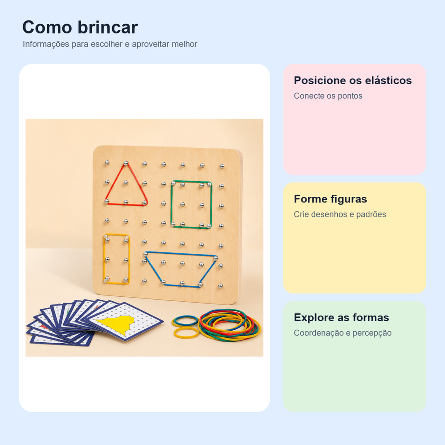 Medidas, conteúdo e benefícios de geoplano Montessori de madeira para comparar antes da compra