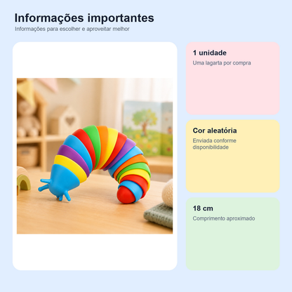 Medidas, conteúdo e benefícios de lagarta articulada colorida sensorial para comparar antes da compra