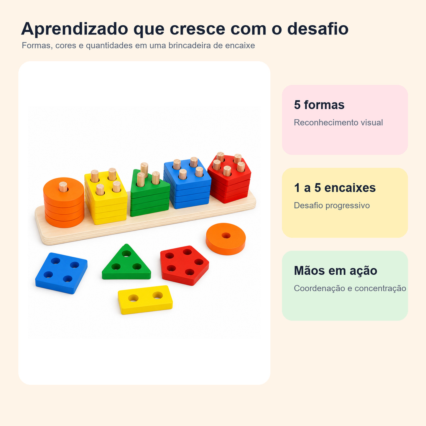 Benefícios e desafio progressivo do jogo de encaixe de formas geométricas