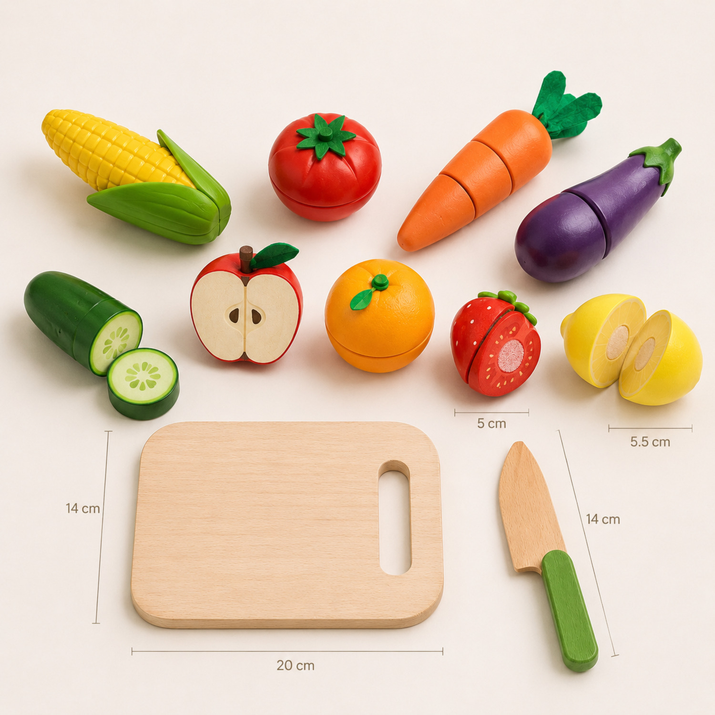 Exemplo de uso de kit cozinha infantil com frutas e legumes de madeira em atividade educativa para crianças