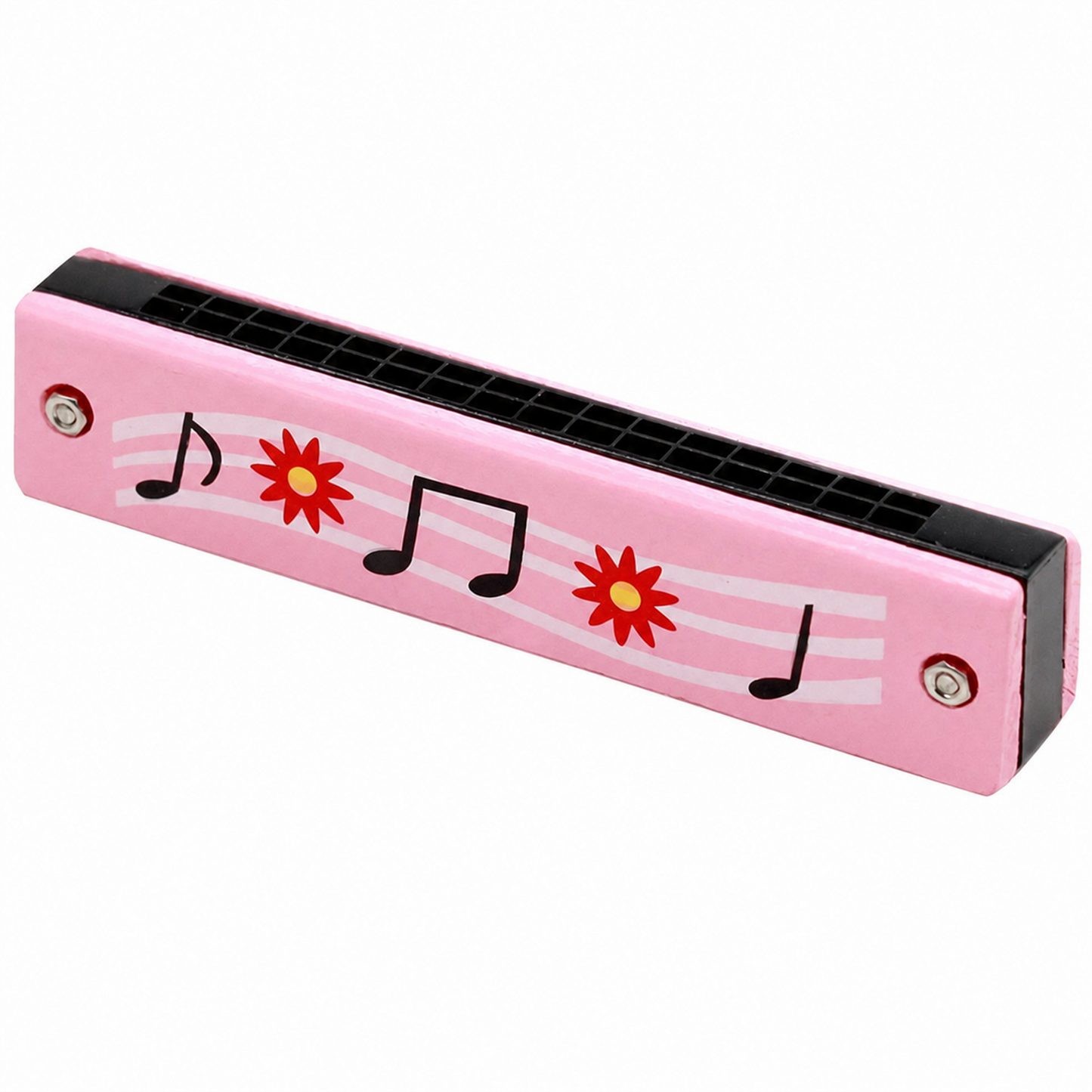 Gaita infantil de madeira rosa com notas musicais — 1500 x 1500