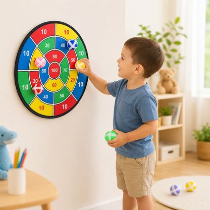 Detalhes de jogo de dardos infantil com bolas de velcro para avaliar formato, material e componentes