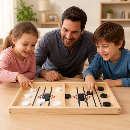 Jogo de mesa hockey estilingue infantil em cenário infantil para visualizar a proposta de brincadeira