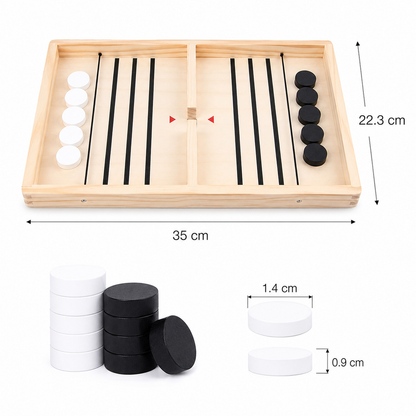 Exemplo de uso de jogo de mesa hockey estilingue infantil em atividade educativa para crianças