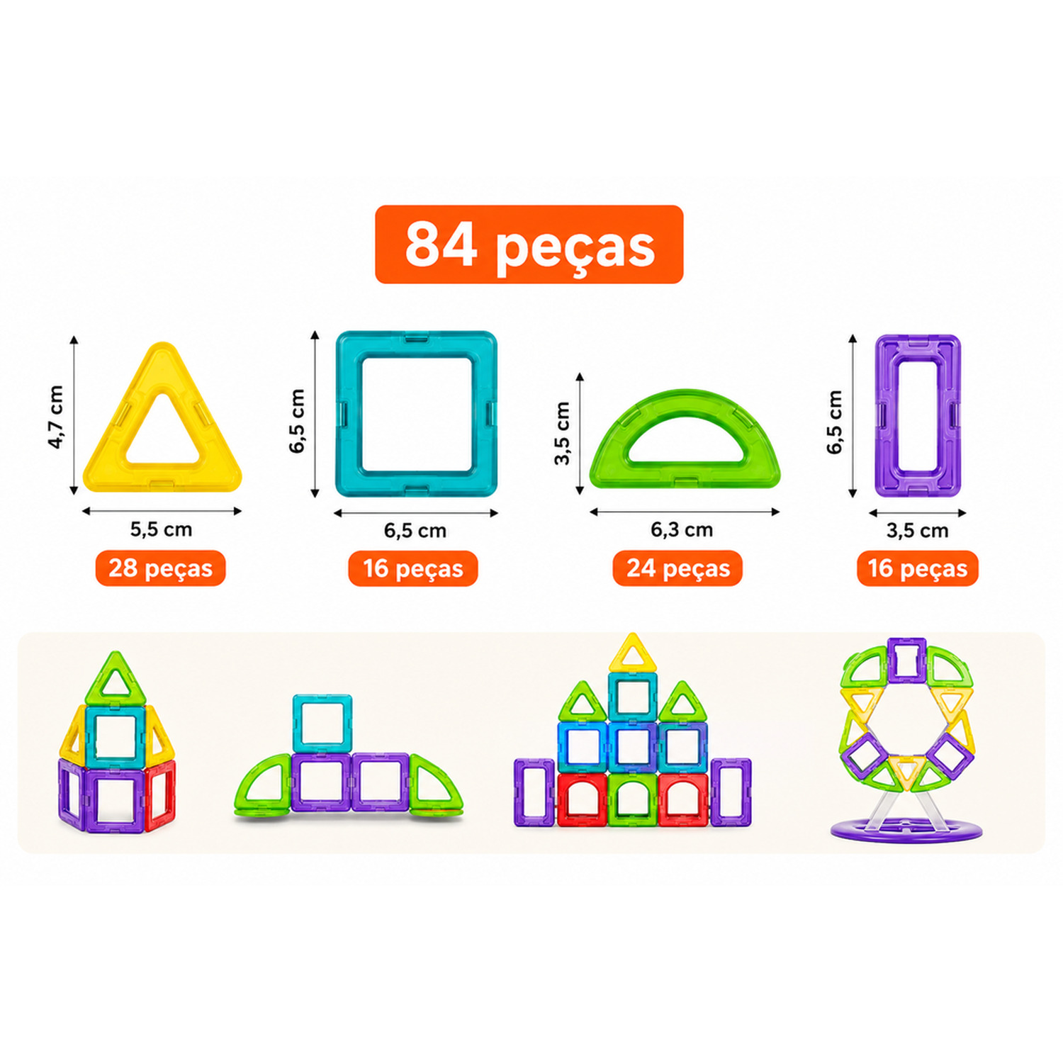 Exemplo de uso de brinquedo magnético de montar 84 peças em atividade educativa para crianças