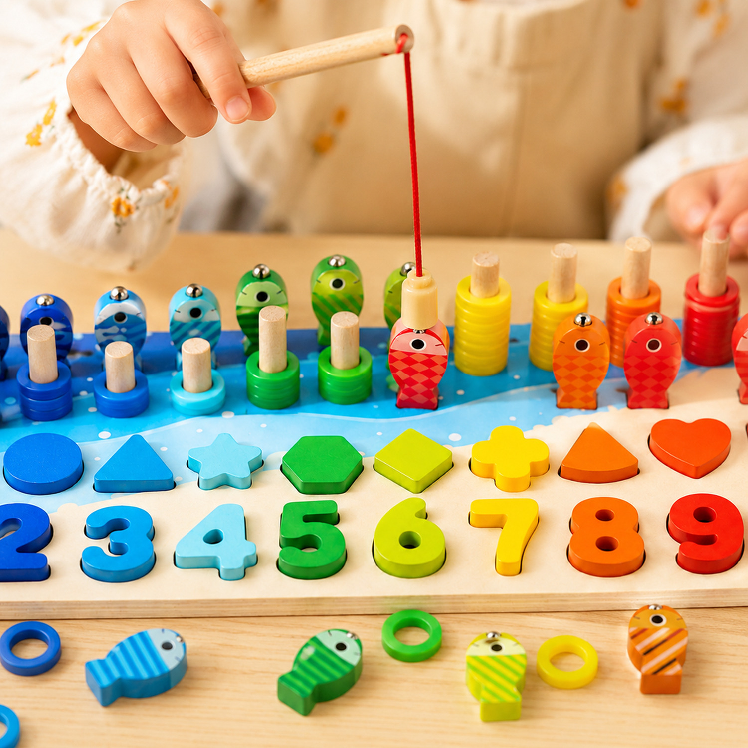 Quebra-cabeça Montessori médio de números e formas em cenário infantil para visualizar a proposta de brincadeira