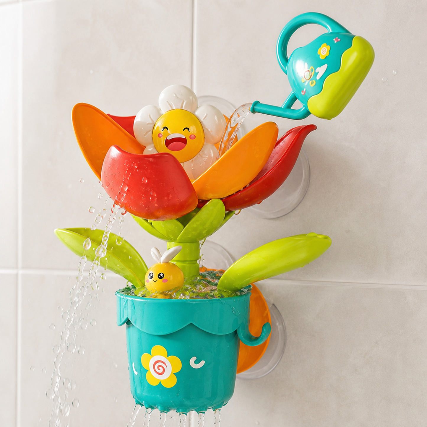 Brinquedo de banho modelo flor com água em funcionamento