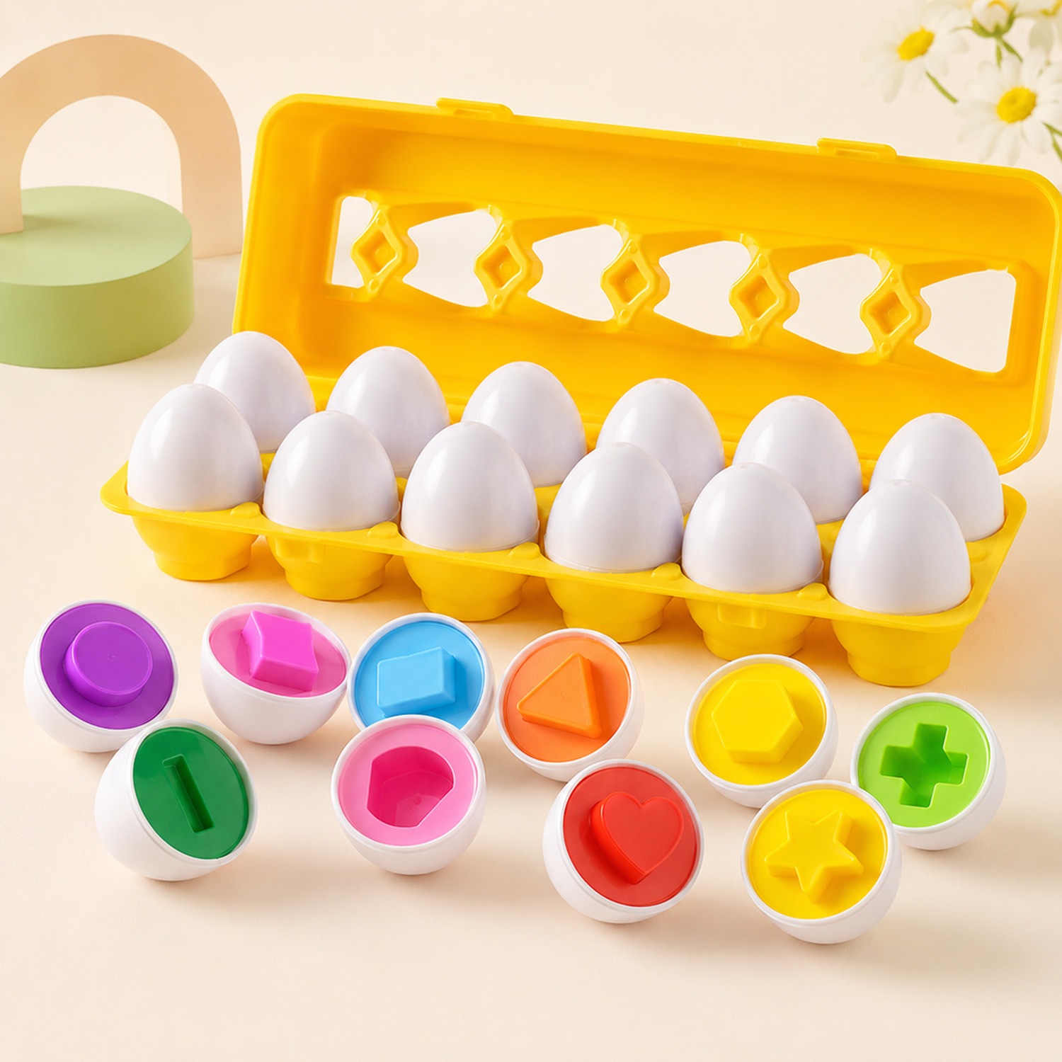 Caixa de ovos de encaixe Montessori com peças em cores suaves