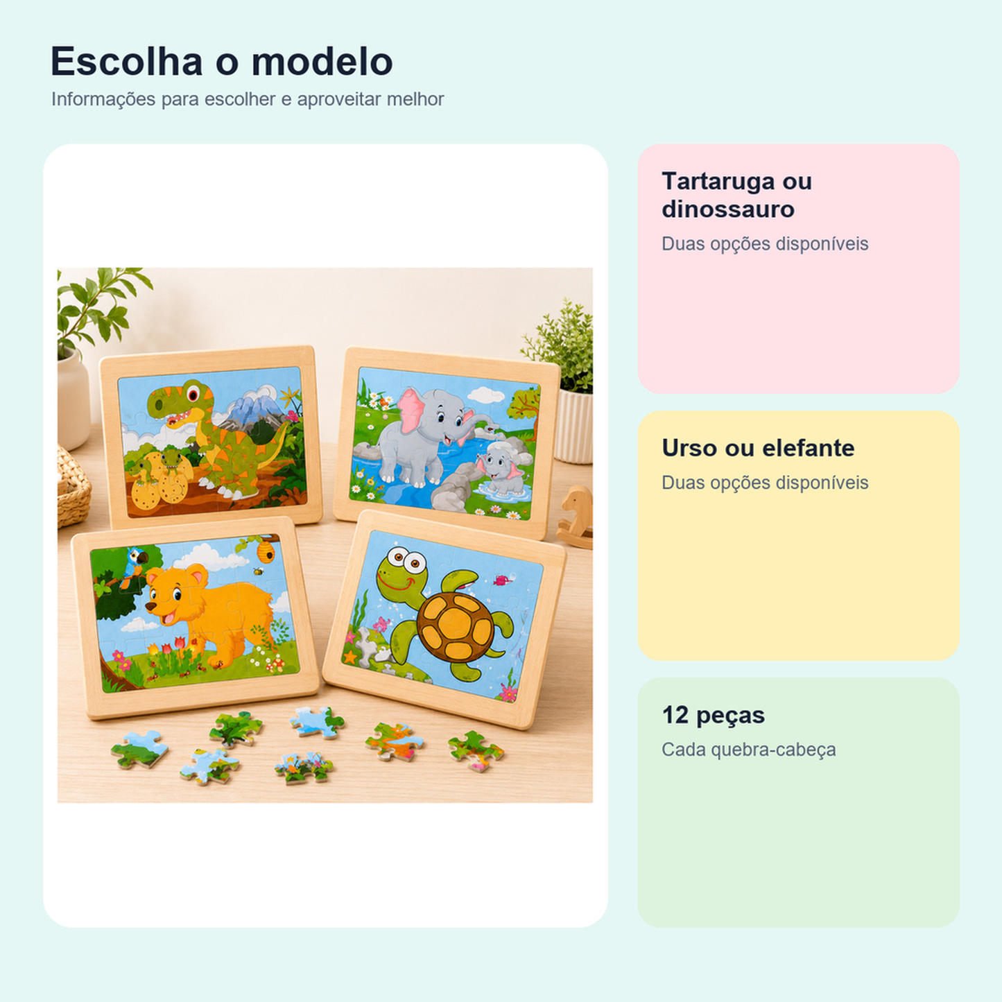 Medidas, conteúdo e benefícios de quebra-cabeça de madeira infantil de animais para comparar antes da compra