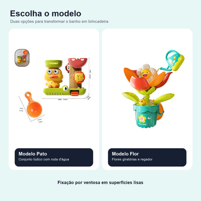 Comparação dos modelos pato e flor do brinquedo de banho com ventosa