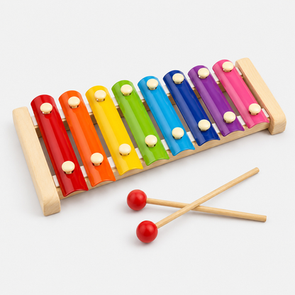 Xilofone infantil de madeira colorido com baquetas