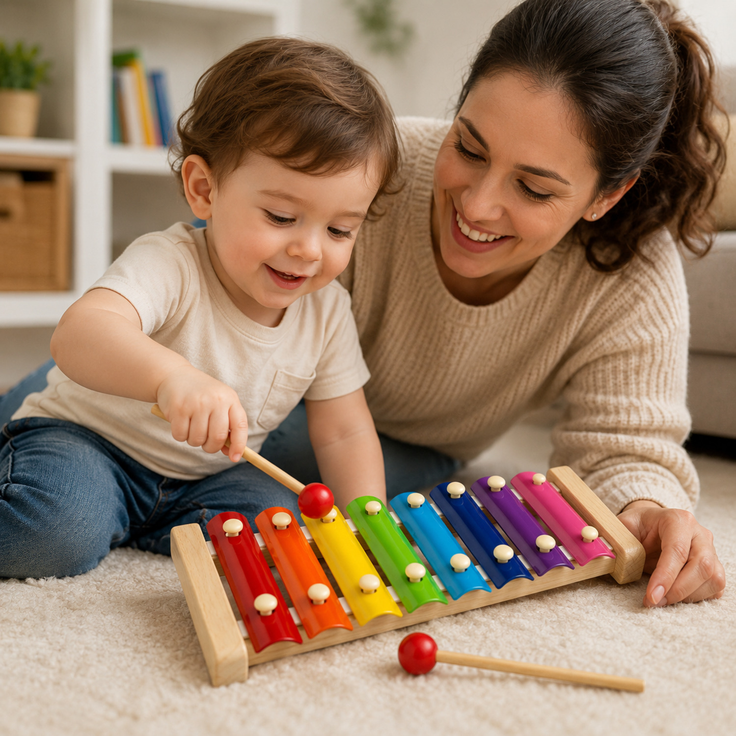 Momento musical lúdico com xilofone infantil colorido